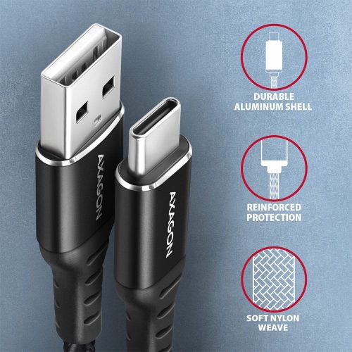 AXAGON BUCM-AM15AB HQ USB-C <> USB-A kábel 1,5m fekete