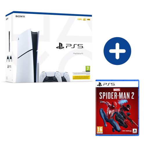 PlayStation®5 (PS5 Slim) + 2db DualSense Kontrollerrel (LEMEZOLVASÓVAL) + Spider-Man 2