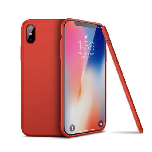 Basic ultra vékony, 1 mm vastag, puha tok, piros, ajándék díszdobozban! iPhone XR