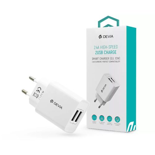 DEVIA 2XUSB HÁLÓZATI TÖLTŐ ADAPTER - 5V/2,4A - FEHÉR