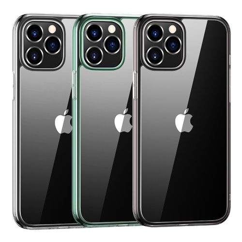 USAMS MINNI ütésálló tok, átlátszó, zöld bumperes, iPhone 12 Pro Max